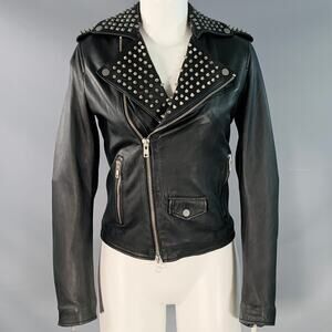 MUUBAA Size 6 Black Studded Lambskin Leather Biker Jacket
